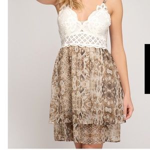 Lace top animal print cami dress